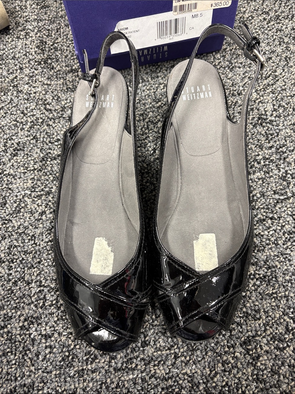 Stuart Weitzman Black Patent Slingback Peep-Toe Sandals